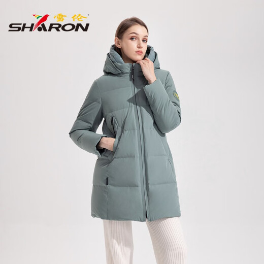 雪伦中长款羽绒服女简约百搭袖标秋冬外套 13567 马卡龙蓝 XL