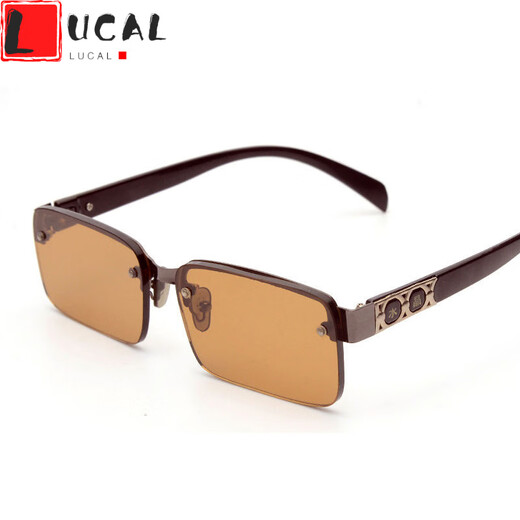 LUCALY anti-glare glasses for men, new stone mirrors for men, brown no-power flat mirrors for women, middle-aged and elderly crystal sunglasses.// Black frame, dark gray lenses, darker