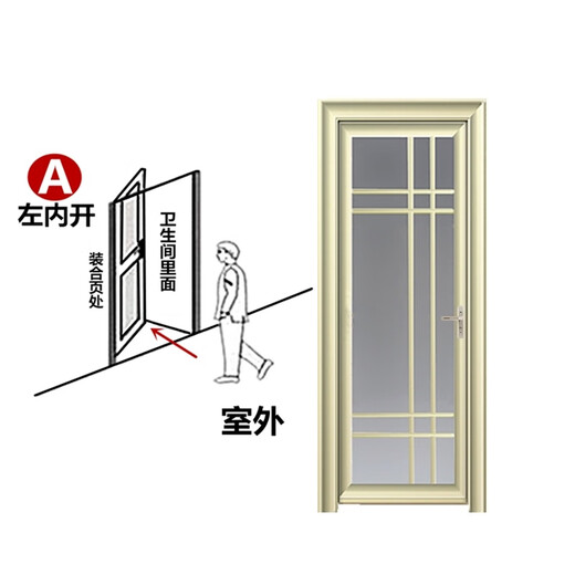 XMSJ卫生间门厕所门厨房钛镁铝合金简约家用洗手间浴室玻璃厨房平开门 香槟金B右内开+门把手在左边 198x691号花型1.0