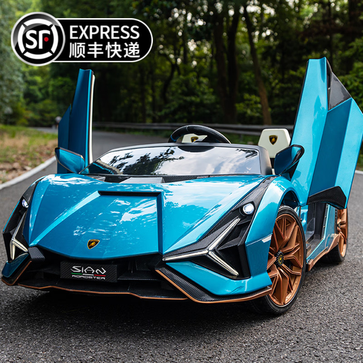 
Star Lulamborghini children's electric car four-wheeled car two-seater toy car can be seated for adults with remote control baby stroller. Painted blue four-wheel drive + MP4 LCD screen + 24V15AH leather seat + adult seat + soft wheel + remote control + swing