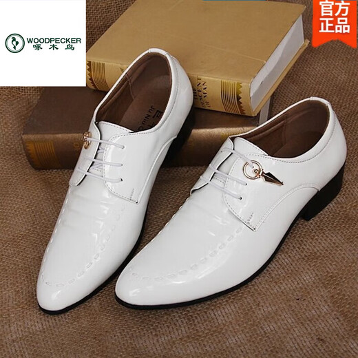 Specht neuer Frühlings- und Herbst Herren koreanischer Stil lässige Schuhe Spitze Zehen Business Lederschuhe Foto Studio Foto Bräutigam Ehe Lederschuhe Männer Weiß 6210 Weiß 40 kleinerer Größe
