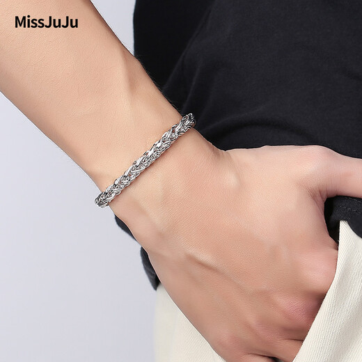 Miss JuJu Platinum Bracelet Men's pt950 Platinum Bracelet Men's Personalized Round Twist Pattern Broad and Thick Bracelet (Customized) 41g Length 20cm Thick 6.2mm More return less supplement