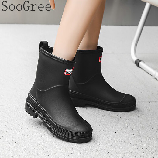 Soogree Rain Boots для женской средней трубки без скольжения износостойкого кемпинга на открытом воздухе, рыбалка, автомойки, пеших прогулок, велосипедных водонепроницаемых, антикайтирующих водяных туфлей для женщин. Анти-скользкие износостойкие дождевые ботинки для женщин. Бес зеленого хлопчатобумажной крышки 37