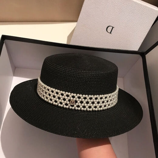 Skonwat acheter un chapeau haut de gamme français pour les femmes en été m étiquette paille chapeau hepburn style perle plat chapeau soleil