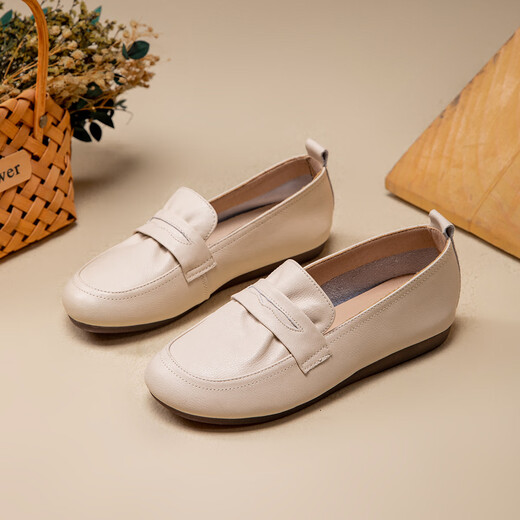 
Kanglibi genuine leather soft sole mother shoes single shoes middle-aged and old comfortable and not tired leather shoes middle-aged and old young and non-slip women's shoes spring and autumn style 671 single shoes off white super soft mother shoes 38