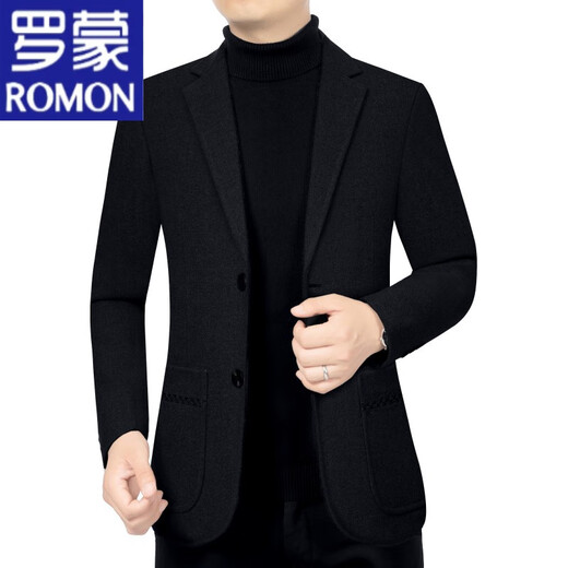 ROMON woolen suit jacket for middle-aged men 2023 autumn and winter new men's formal fit casual suit black 170/M recommended 95-120Jin Jin equals 0.5 kg