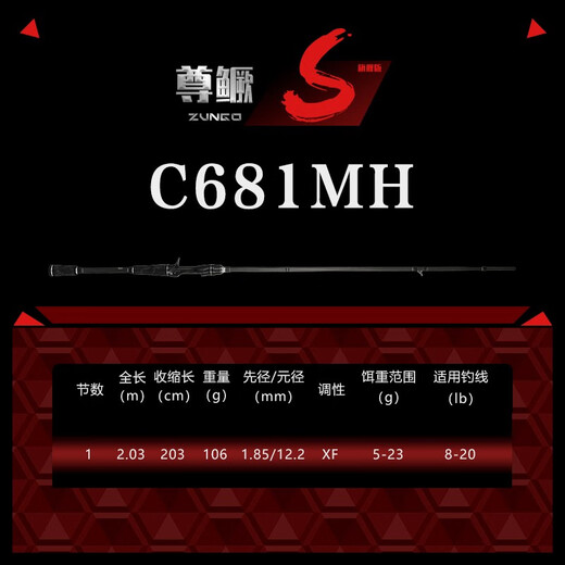 渔翘鳟鳜尊鳜S虫竿旗舰版鳟鳜鱼专用路亚竿超快调枪耐磨直柄独节鱼杆 2.03m C681MH-枪柄独节 渔翘尊鳜S路亚竿