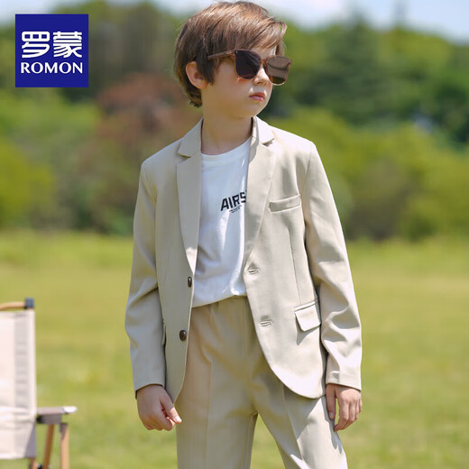 罗蒙男童英伦风礼服春秋款儿童休闲西装 米色 150