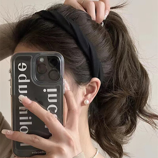 Mengkeduo high skull headband for women black all-match face wash non-slip headband wide edge with tooth pressure hairpin headdress simple hair bundle cross hairband black