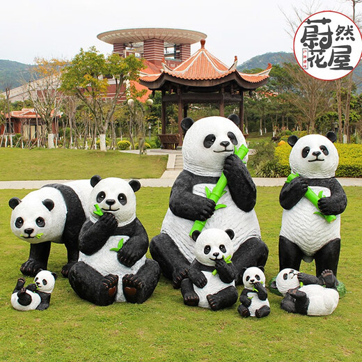 Weiran Flower House outdoor simulation panda ornaments garden landscape fiberglass sculpture park courtyard community animal decorations 50 lying posture eating bamboo panda