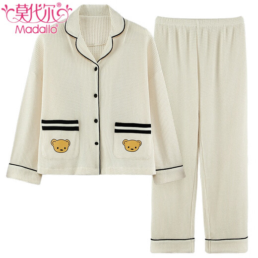 
Modal pajamas for women in autumn and winter pure cotton waffle long sleeve trousers wearing Korean cute cartoon women's home clothing suit MJ9853 women M