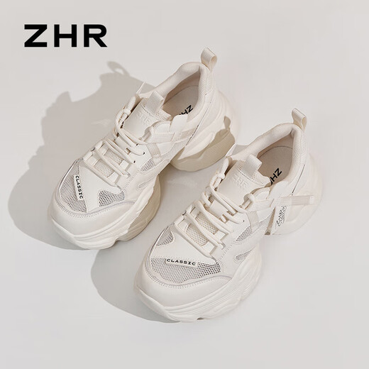 ZHR dad shoes for women summer thick-soled casual mesh shoes for women breathable women's shoes G673E beige (mesh) 37