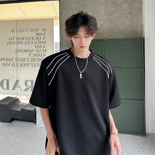 Zisong Gaojie Feng Gao Ke Camiseta de hombros pesados Camiseta de manga corta para hombres y mujeres Camiseta suelta Camiseta suelta Simple DSA070-CD1049 White XL recomendado 120-135Jin [Jin equivale a 0.5 kg]