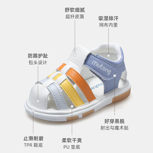 Shepher's Chaussures Baby Step Front Chaussures 2025 Été Nouveaux garçons Sandales en cuir un an Soft Sole Breashable Baby Girl Chaussures Sunshine Bleu 19 Chaussures Inner Longueur 14,0 cm