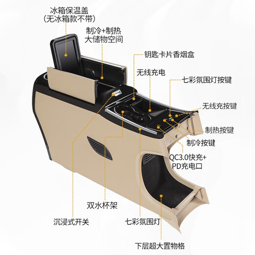 莎米特适用于13-23款别克GL8扶手箱冰箱653TES车内用品汽车改装饰配件 652T谦和米-压缩机冰箱+无线充