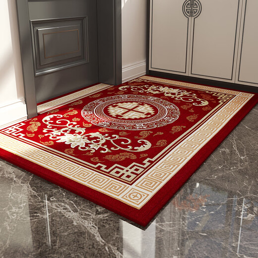 Qiqijia Floor Mat Entry Door Mat Home Door Mat Red Festive Non-Slip Wear-Resistant Entry Carpet Chinese Style Xiangyun Ruicai-Red 80*120cm Jacquard Embroidery Technology