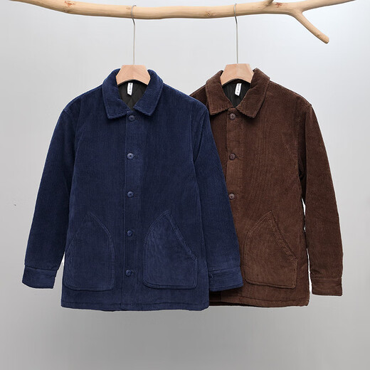 Luo Meng autumn and winter retro youth high-end cotton coat men's lapel plus cotton jacket corduroy jacket men's new cotton jacket coffee XL