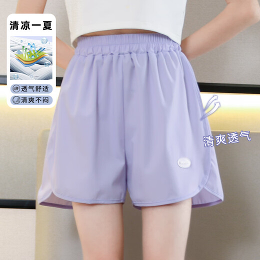 小猪彼特女童速干运动套装儿童夏季冰丝短裤跑步健身女孩大童夏装两件套薄 9852短袖+18410紫色 140 cm