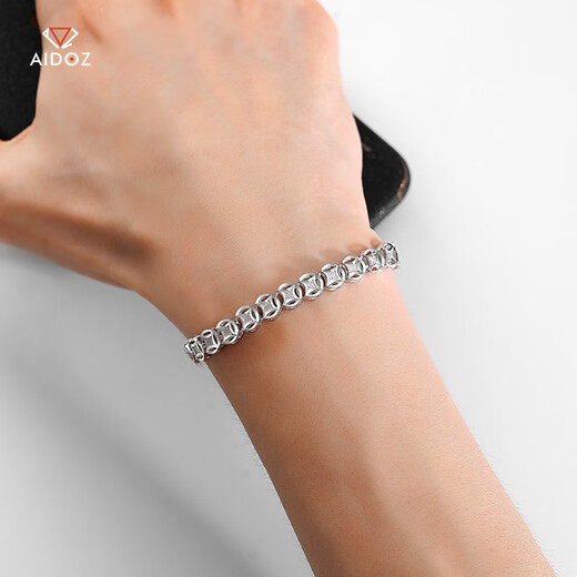 Aido Diamond Platinum Copper Coin Bracelet Men's PT950 fine platinum bracelet, fashionable and elegant, weighs 8.86 grams, 19cm long, about 4mm thick
