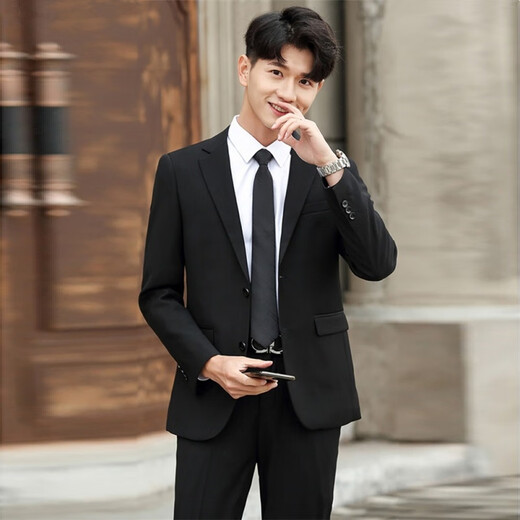 Bai Feidi Spring Suit Men's Korean Style Slim Top Jacket Groomsman Groom Wedding Business Professional Formal Small Suit Men Black 3XL
