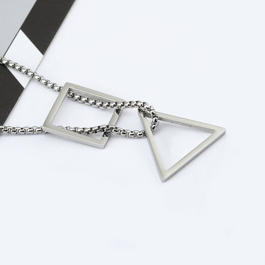 Yililuo geometric square triangle necklace men's trendy hip-hop couple titanium steel pendant simple versatile personalized sweater chain geometric necklace keel chain