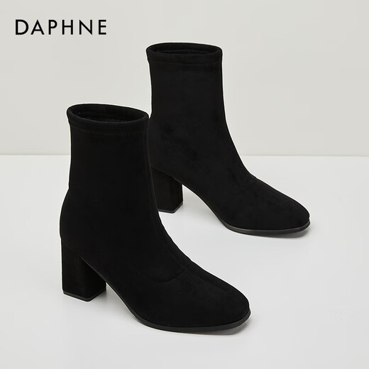Daphne plus velvet temperament versatile short boots thick heel mid-calf slim boots soft sole high heel women's boots 4622607082 black 38
