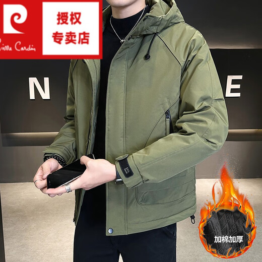 Pierre Cardin 2025 Autumn and Winter Second Cotton Jacket Men's Loose Hooded Workwear Cotton Jacket Thickened Warm Charge Top Burgundy 3XL