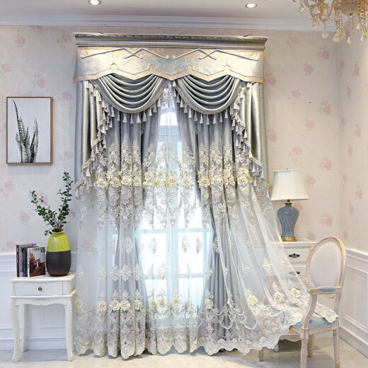 [Customizable]ocg European style embossed embroidered window screen customization simple modern villa living room hollow embroidery bedroom blackout luxury curtains new elegant European style---The gray price does not include rods/tracks and other accessories