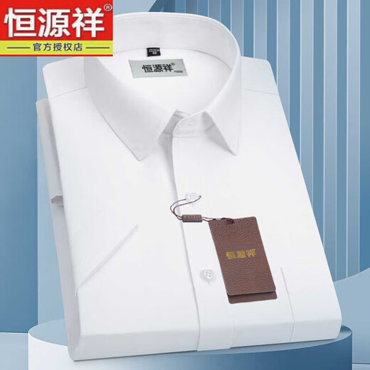 恒源祥春夏季衬衫男士短袖商务休闲衬衣免烫抗皱纯棉职业正装上衣 DX6630 38