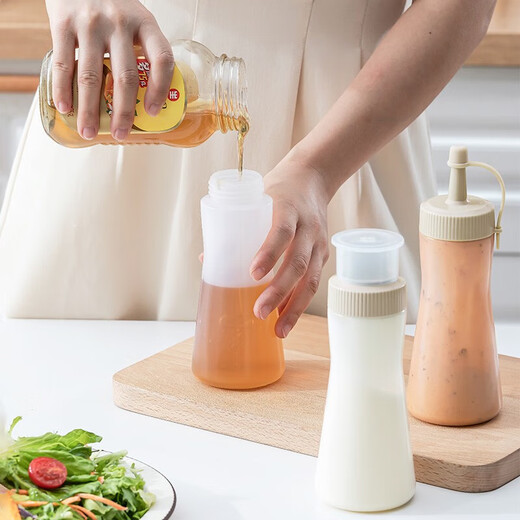 Tingyang Kitchen Salad Squeeze Sauce Bottle Household Honey Oyster Sauce Seasoning Bottle Condensed Milk Squeeze Bottle Food Grade Seasoning Dispensing Bottle Porous White 350ml