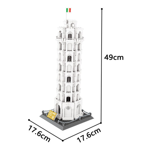 WANGE building blocks Chinese ancient building model mortise and tenon adult three-dimensional puzzle decoration cultural and creative souvenir gift ornaments Italian Leaning Tower of Pisa 5214 [1390 pieces]