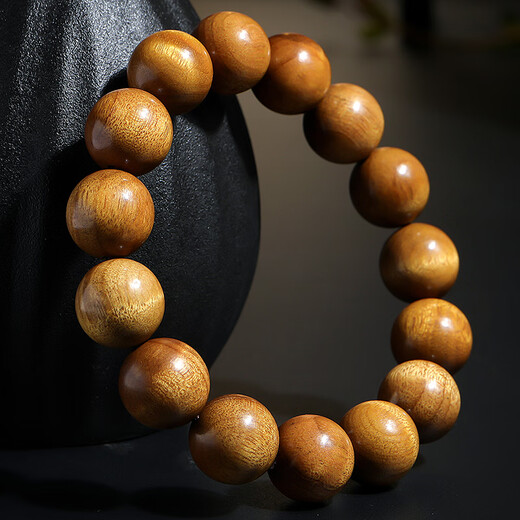 Mu century-old golden nanmu bracelet, men's and women's old material high-density Buddhist beads rosary and play bracelet, about 15mm