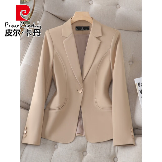 皮尔卡丹卡其小西装外套女2026春秋季新款高级感修身显瘦气质休闲西服上衣 米白色单件西装 2XL 118-128斤