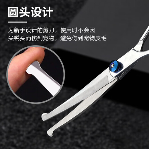 Zhizhou Pet Grooming Scissors Fish Mouth Safety Scissors Dog Teddy Haircut Curved Scissors Thinning and Trimming Cat Haircut Tools Pet Grooming Scissors-Dental Scissors 17cm