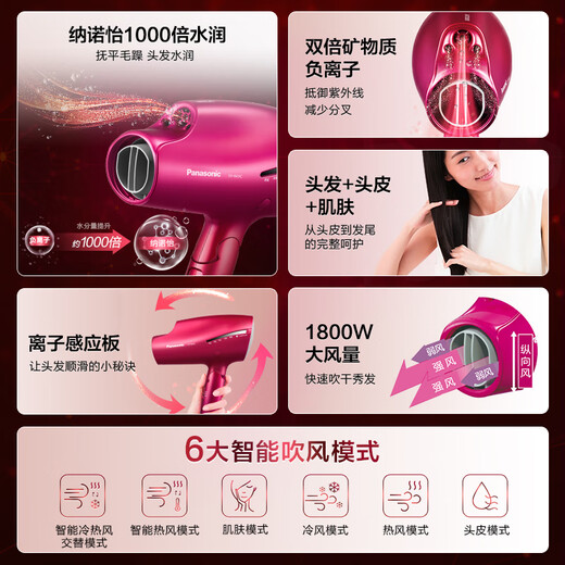 Panasonic's national subsidy negative ion hair dryer barrel high-speed and high-power household quick-drying Nanoyi hair care portable gift for girlfriend EH-NA9C