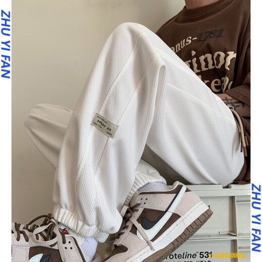 Idea Fan Fatty Large Size Casual Pants for Men's Spring and Summer Thin Style Loose Large Size Trendy Brand Wide Legs Students' Sneakers Sports Pants Trendy A001-K1049 Black XL 135-150Jin [Jin equals 0.5 kg]