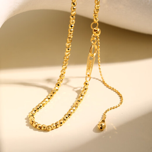 Hi Diamond 18K Gold Laser Bead Necklace AU750 Plain Chain Long Necklace Adjustable INS Style Clavicle Chain Birthday Gift Yellow 18K Gold Approximately 4.22g 0.1 Length Approx. 45cm