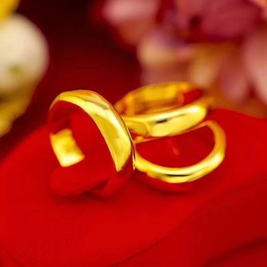 Leakage Genuine 24 gold color glossy ring for men and women, fortune ring, sand gold ring, couple gift, glossy gold ring