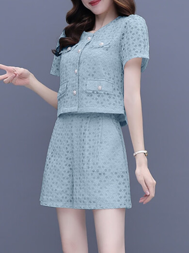 Woodpecker summer 2024 new women's fashion suit, temperament, small casual shorts, fashionable two-piece set, apricot S (90-100Jin [Jin equals 0.5 kg])