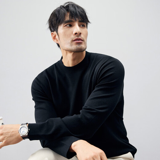 SANHEER Winter BI High-End-Pullover Deutscher Jangtse-warmer Woll-dicker Herren-Halbrollkragenpullover DAZ687 Schwarz 52/XL