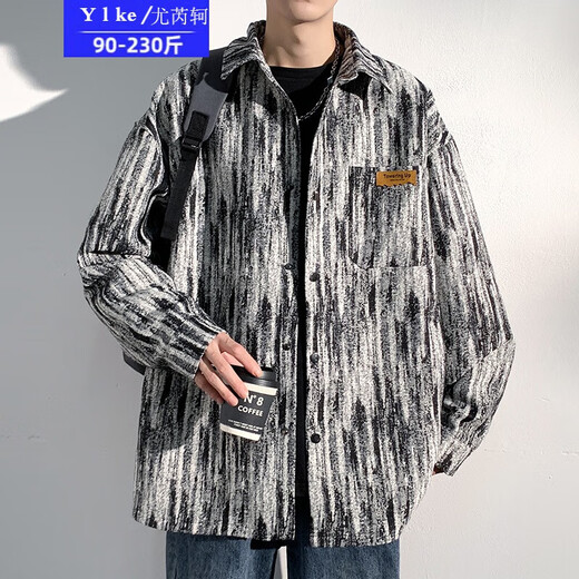 Usted Ruike Fatty 230Jin [Jin equivale a 0.5 kg] Tiktok Tiktok Autumn Gran tamaño retro Tie Dye Chaqueta de trabajo impresa de trabajo Casual Handsome A001-J683 Azul 3xl (adecuado para 180-190Jin [Jin equivale a 0.5 kg])