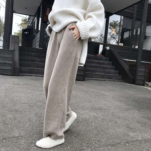 Nanding Yage maternity pants autumn and winter wide-leg pants new outer wear plus velvet straight floor-length trousers with drapey belly support pants autumn and winter oatmeal color plus velvet XXL 140-170Jin Jin is equal to 0.5 kg