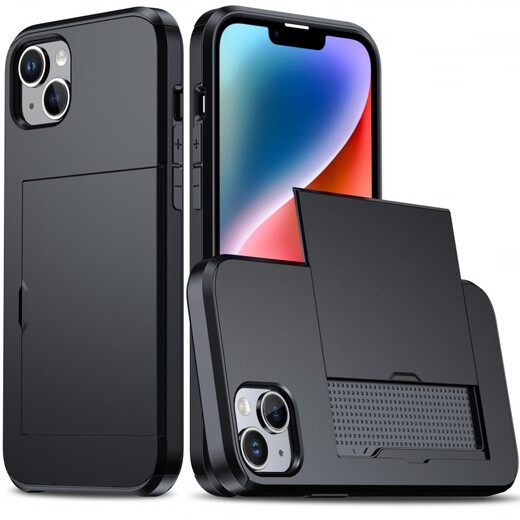 
Muhou right push storage card bag suitable for 15promax mobile phone case Apple 14plus with card box iPhone 13 portable hidden money ID 12 card case can be installed with key 11 Golden iPhone 14