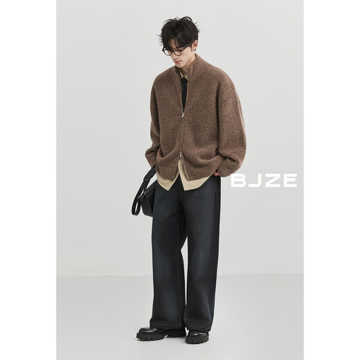 Earl Dowl stand-collar cardigan wool sweater jacket men's double zipper sweater men's 2024 autumn and winter new style Y441558 Shadow Gray XL (180)