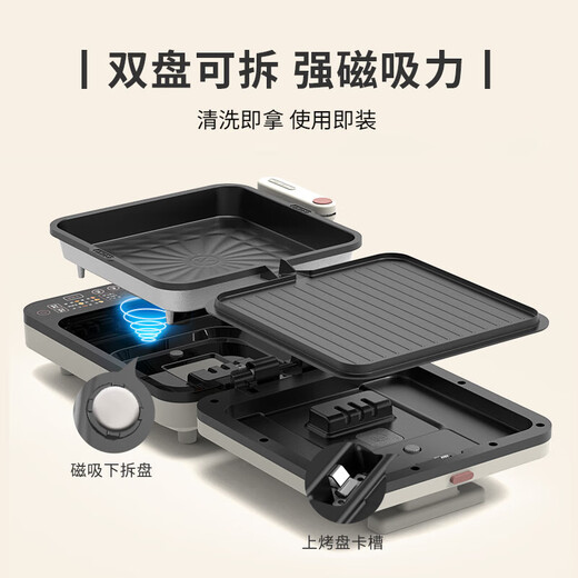 Plat de cuisson électrique Liven à usage domestique avec plaques supérieures et inférieures amovibles, chauffage double face 36MM, plat de cuisson en porcelaine de titane 0 fluor approfondi et élargi, poêle à crêpes, poêle à crêpes, machine à petit-déjeuner multifonctionnelle, poêle à crêpes électrique domestique, plaque profonde de 36 mm + plaque amovible double intelligente + porcelaine 0 fluoro titane