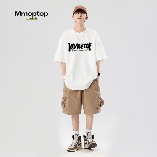 MMOPTOP Personalisierter Buchstaben Druck Kurzarm T-Shirt Herren Sommer reines Baumwoll lose halbe Ärmel Trendy Top M0028 Weiß L.