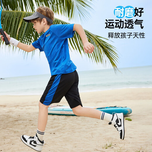 ASK JUNIOR儿童运动套装2025夏季薄款男中大童短袖女童t恤短裤速干跑步套装 蓝色【JE2MHS13918M】 130