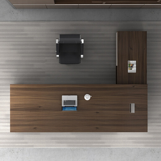 Nuoxiong Boss Desk and Chair Modern Office Furniture Light Luxury Boss Executive Desk President Supervisor Desk Full Board Desk Left Side Cabinet 2.4 Meter Boss Desk + 6 Door Bookcase + Boss Chair