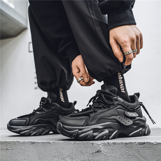 
Senma daddy shoes men's summer mesh 2025 new thick sole elevated sports breathable men's casual trendy shoes black 42