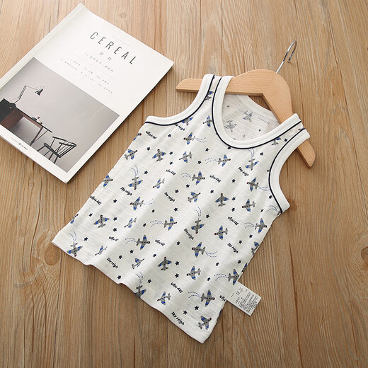 Printed cotton house 3-piece children's pure cotton vest for male and female babies Japanese casual baby tops bottoming shirt without fluorescence Airplane vest 3-piece 100